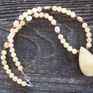 Yellow Jade, Shell & Wood Beaded Necklace