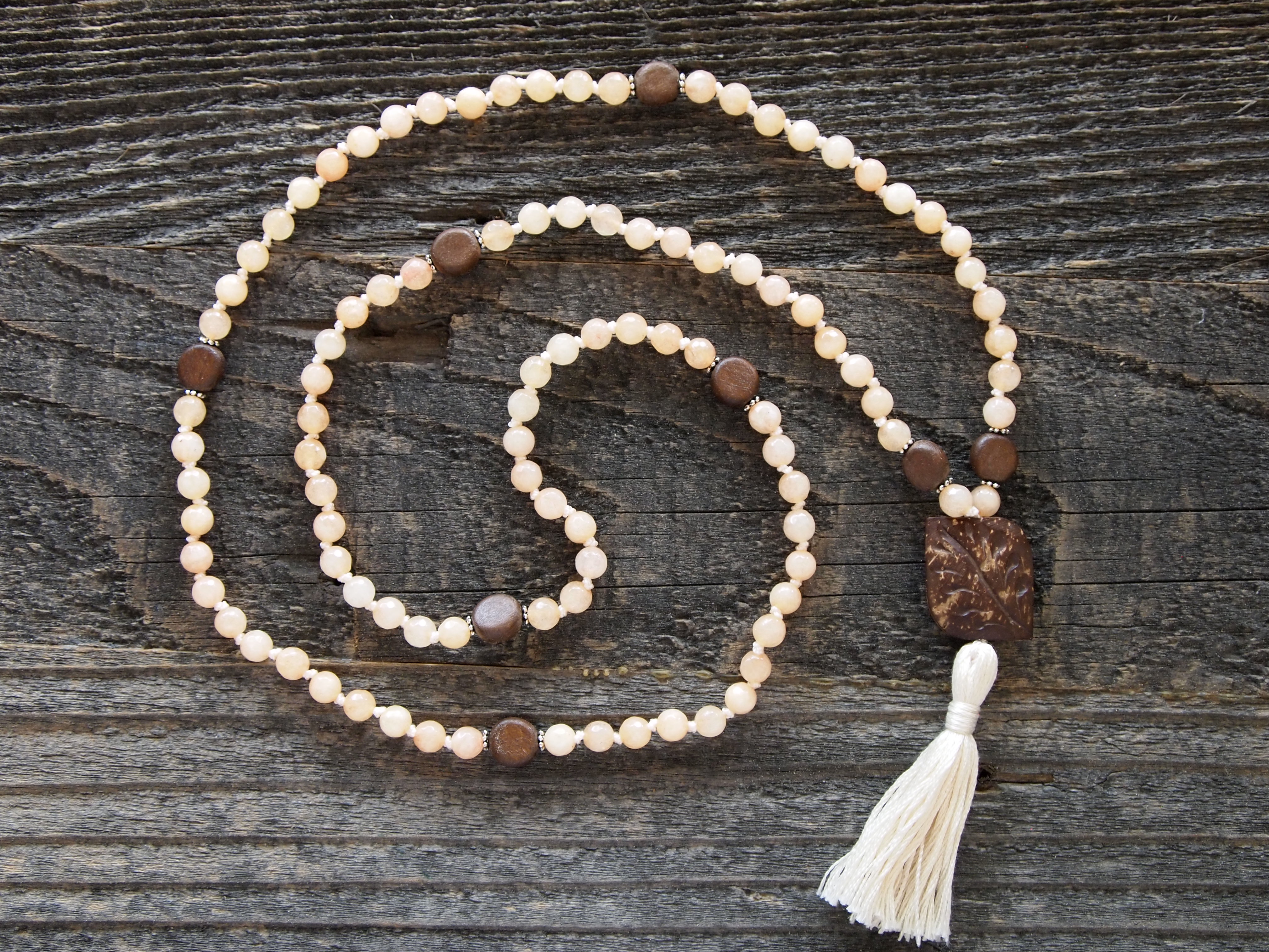 Yellow Jade & Wood Sacred Mala