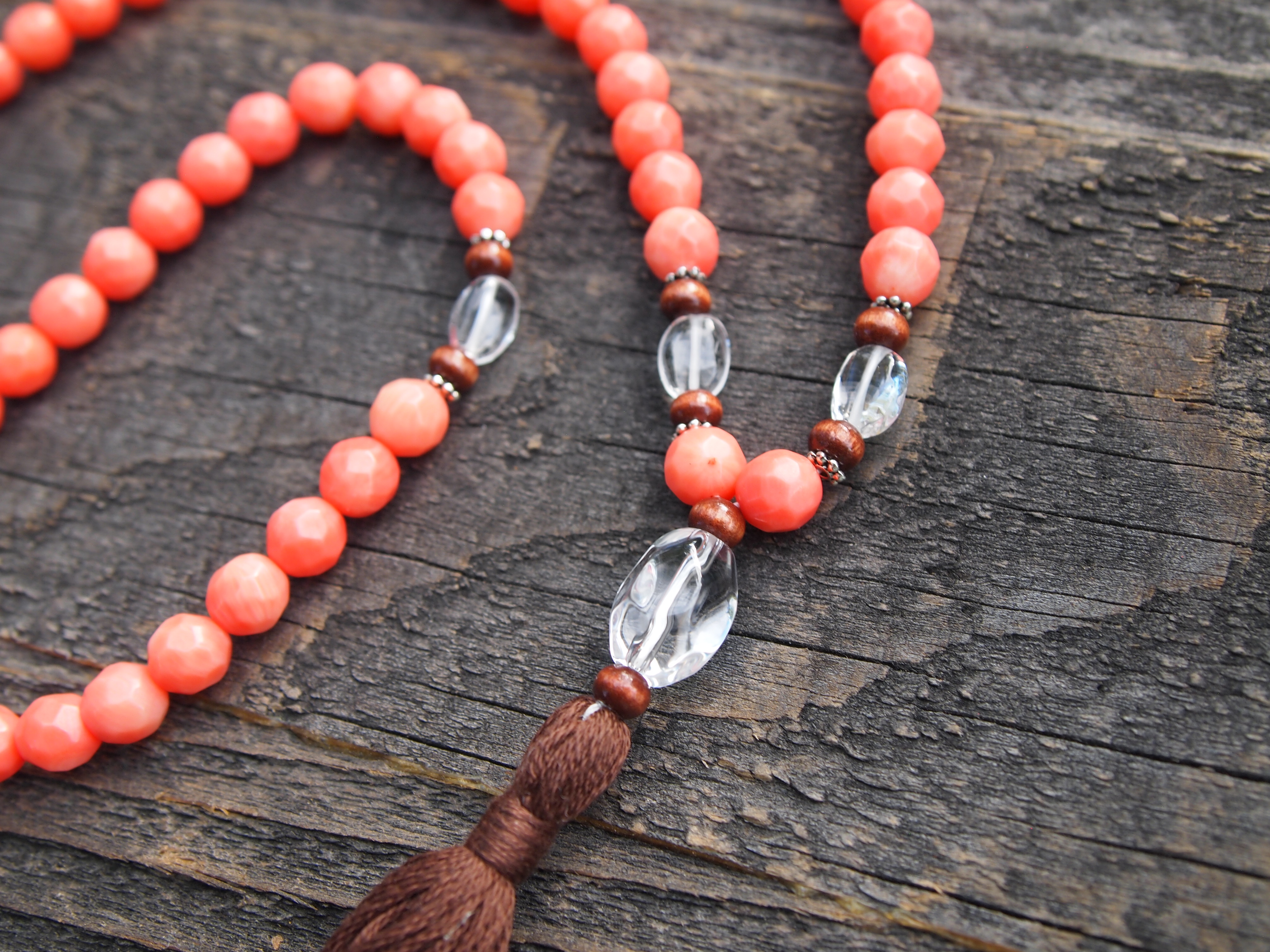 Peach Jade, Quartz & Wood Sacred Mala - Image 2
