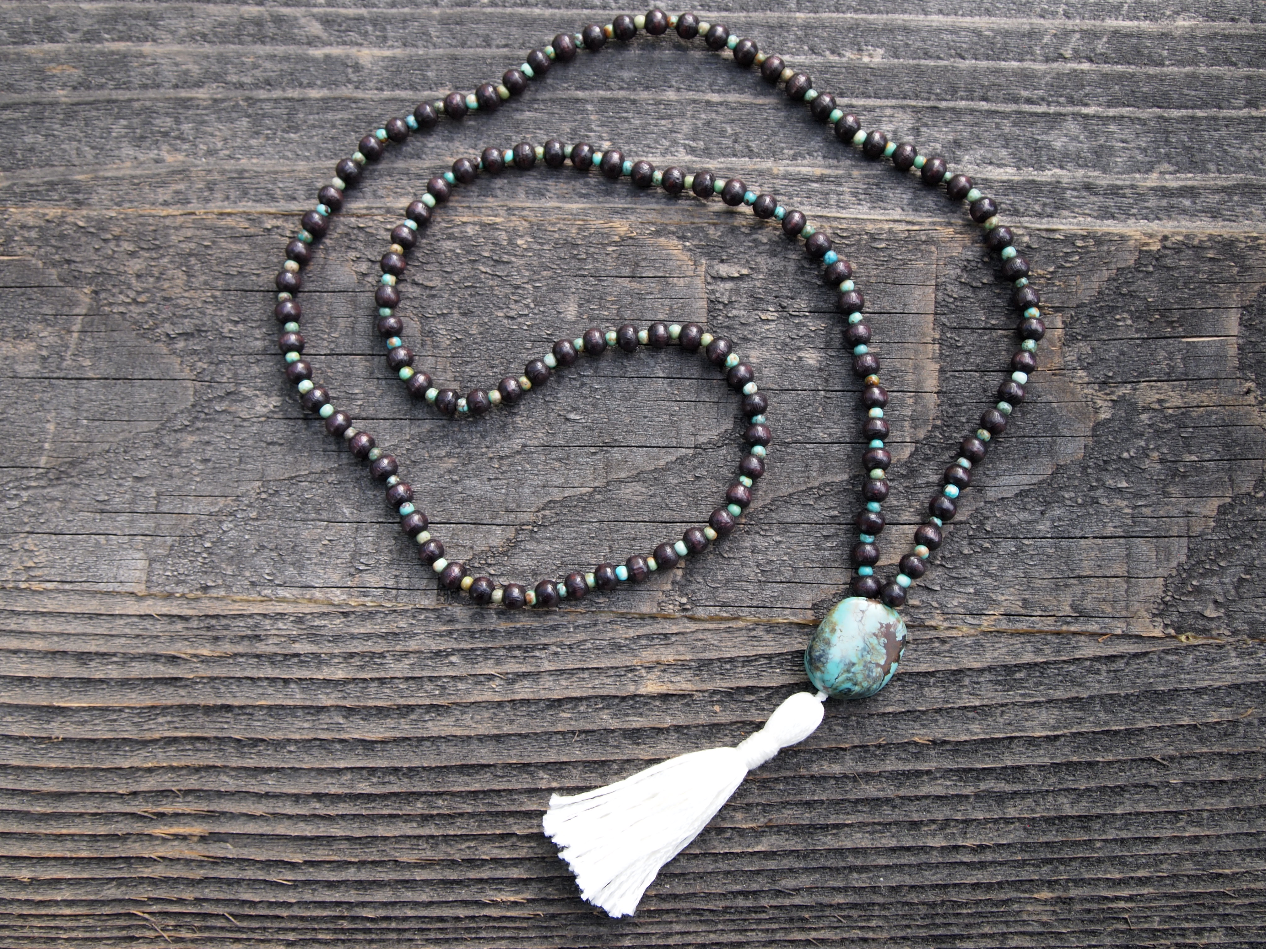 Turquoise & Natural Wood Sacred Mala