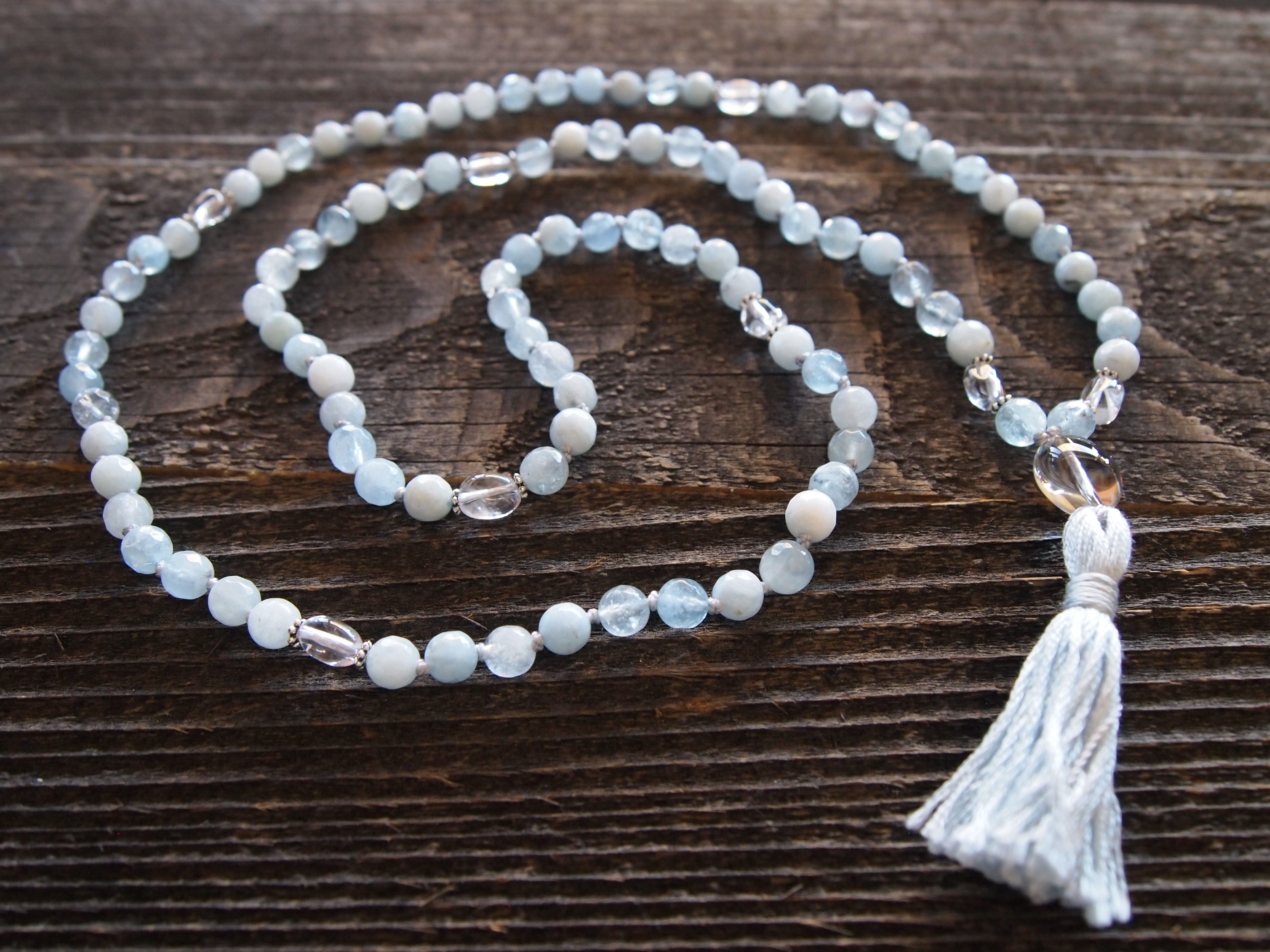 Aquamarine & Clear Quartz Sacred Mala - Image 2