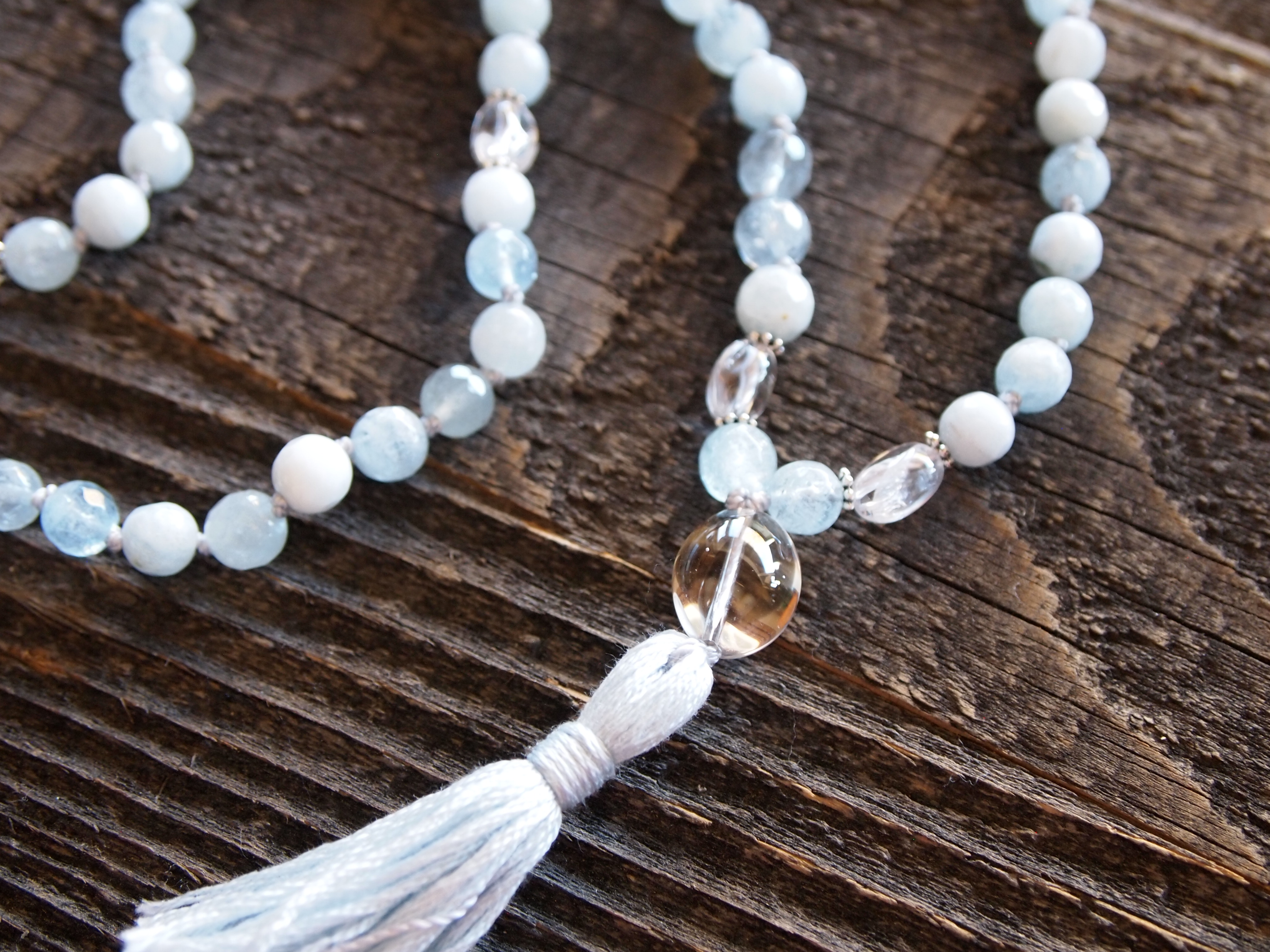 Aquamarine & Clear Quartz Sacred Mala - Image 3