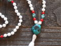 White Onyx, Red Coral & Turquoise Sacred Mala