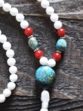 White Onyx, Turquoise & Red Coral Sacred Mala