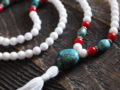 White Onyx, Turquoise & Red Coral Sacred Mala
